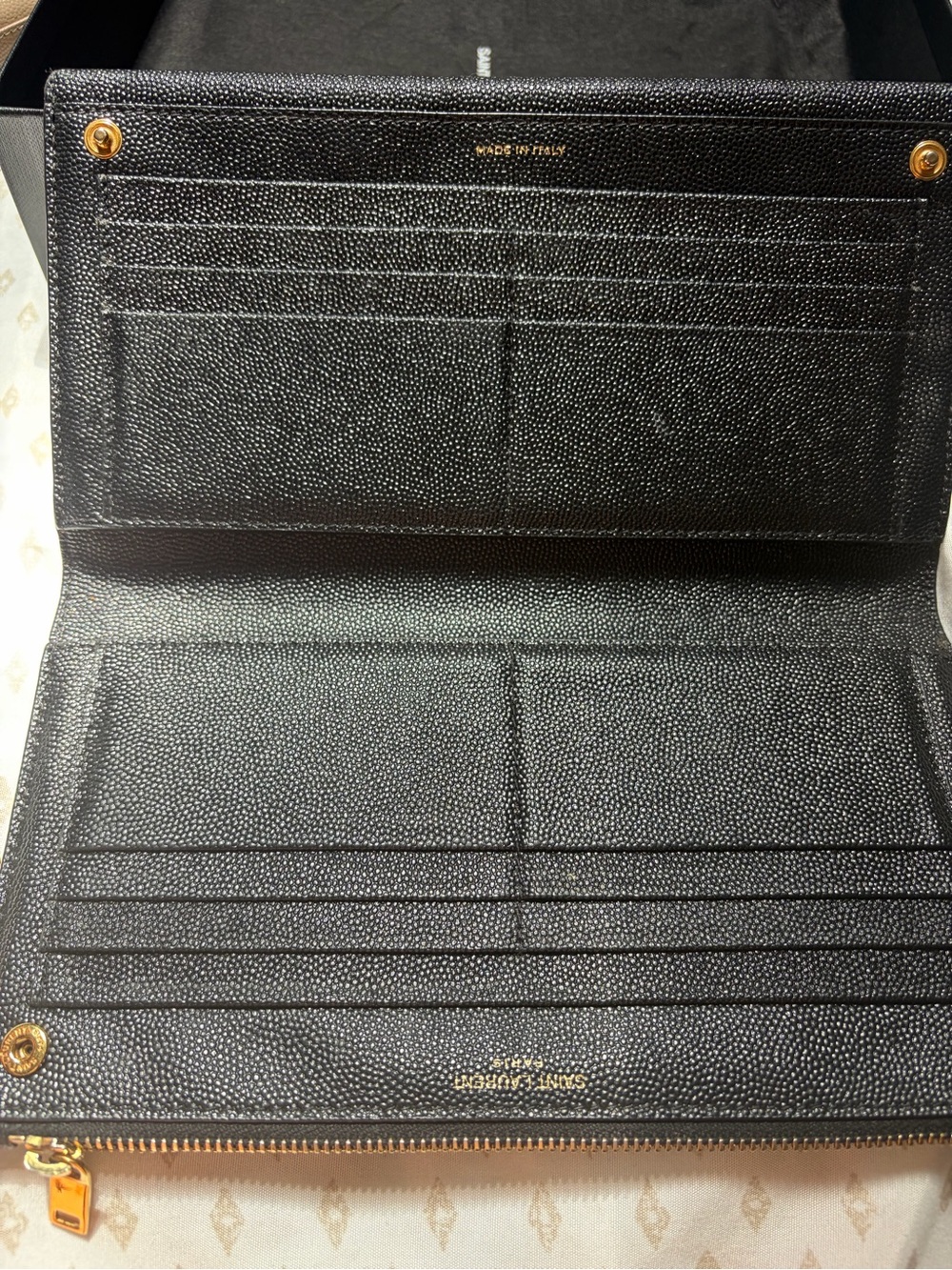 Saint Laurent Black Grain Uptown Leather Clutch with Gold YSL Emblem - Picture 6 of 9